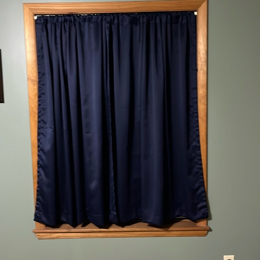 Curtain panel set for 1 window, navy blue, each side is approximately 53” x 53”
